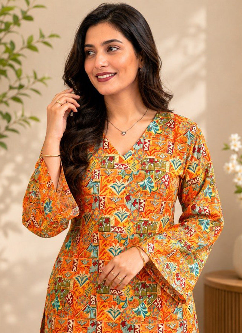Multi Color Rayon Printed Outwear Kurti
