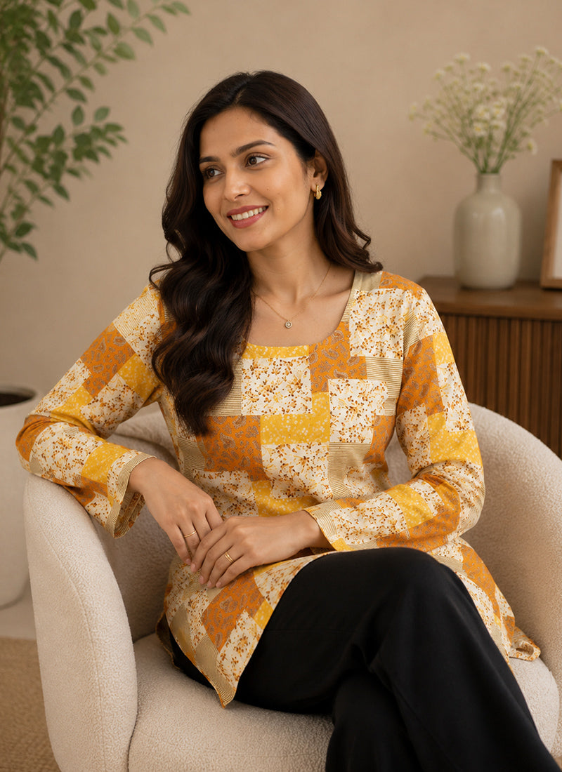 Multicolor Rayon Printed Casual Kurti