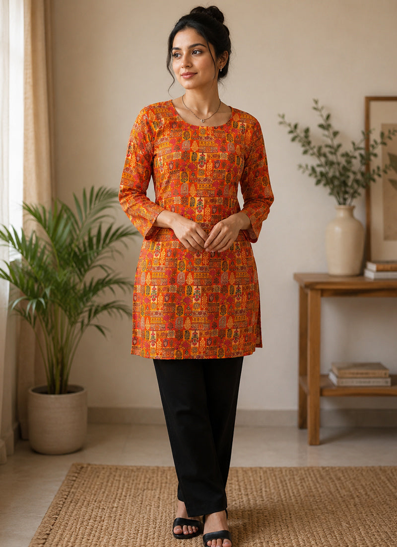 Multicolor Kalamkari Printed Rayon Kurti