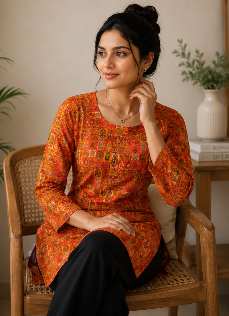 Multicolor Kalamkari Printed Rayon Kurti