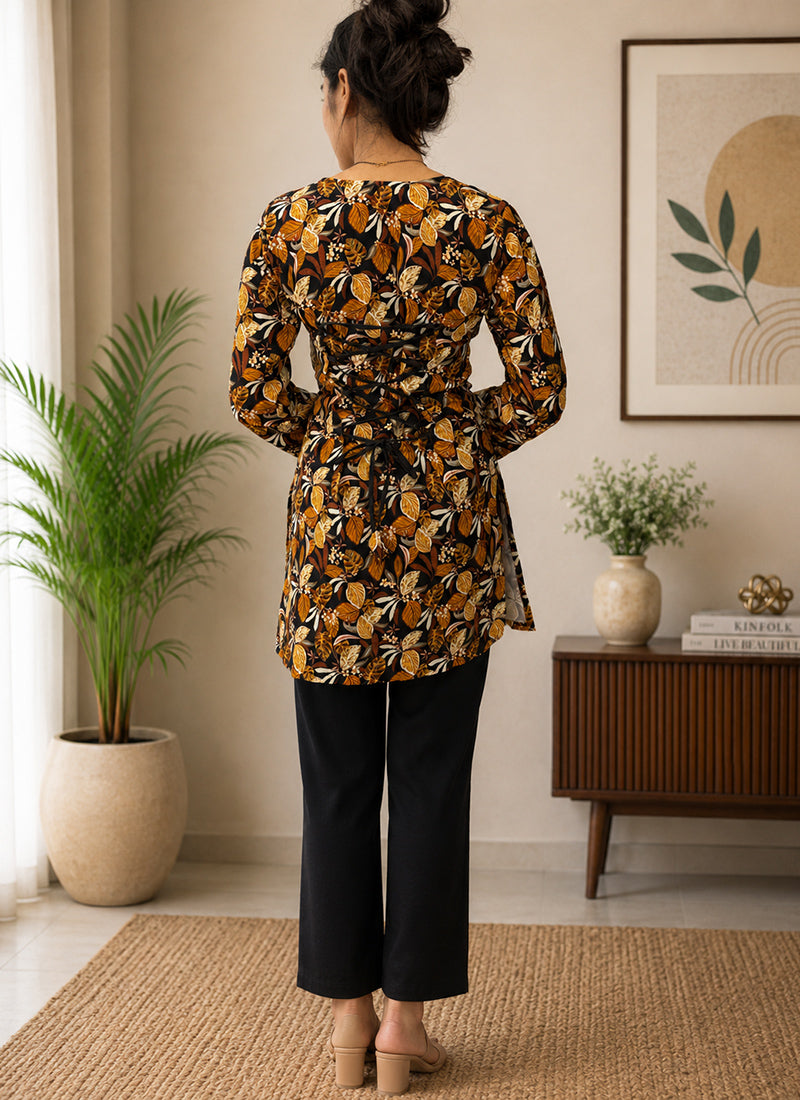Black Rayon Printed Office Wear Kurti