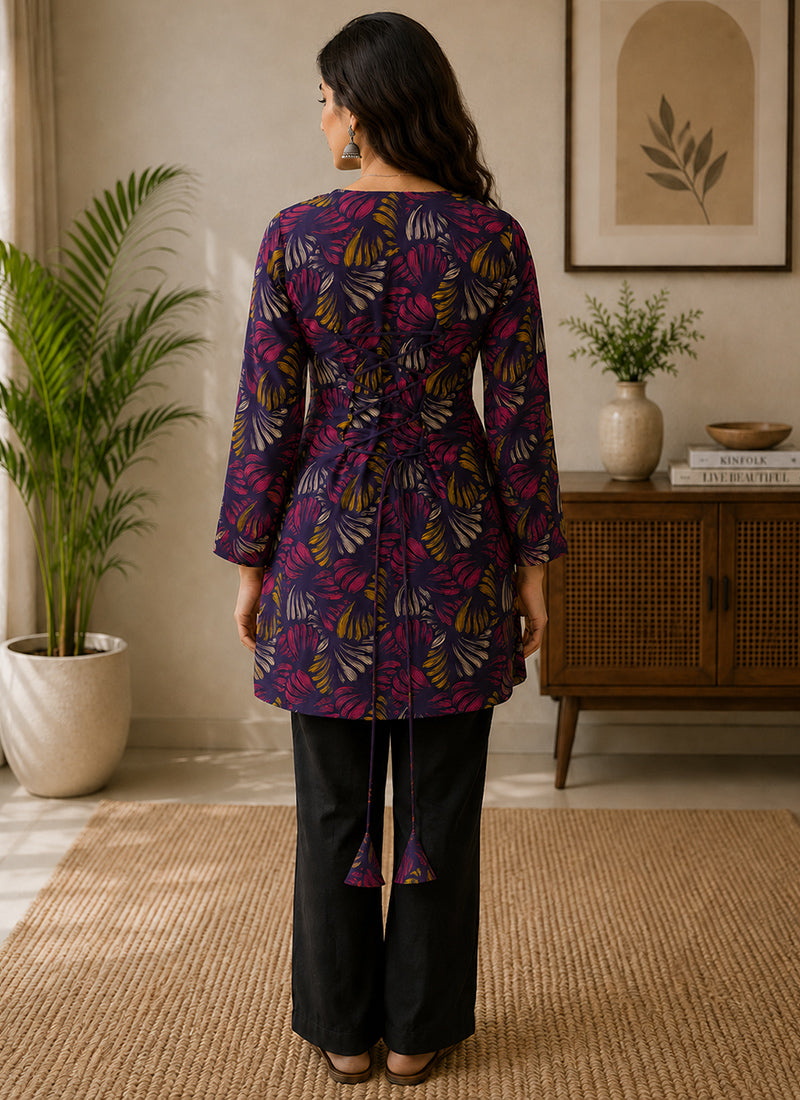 Purple Rayon Printed Office Wear Kurti