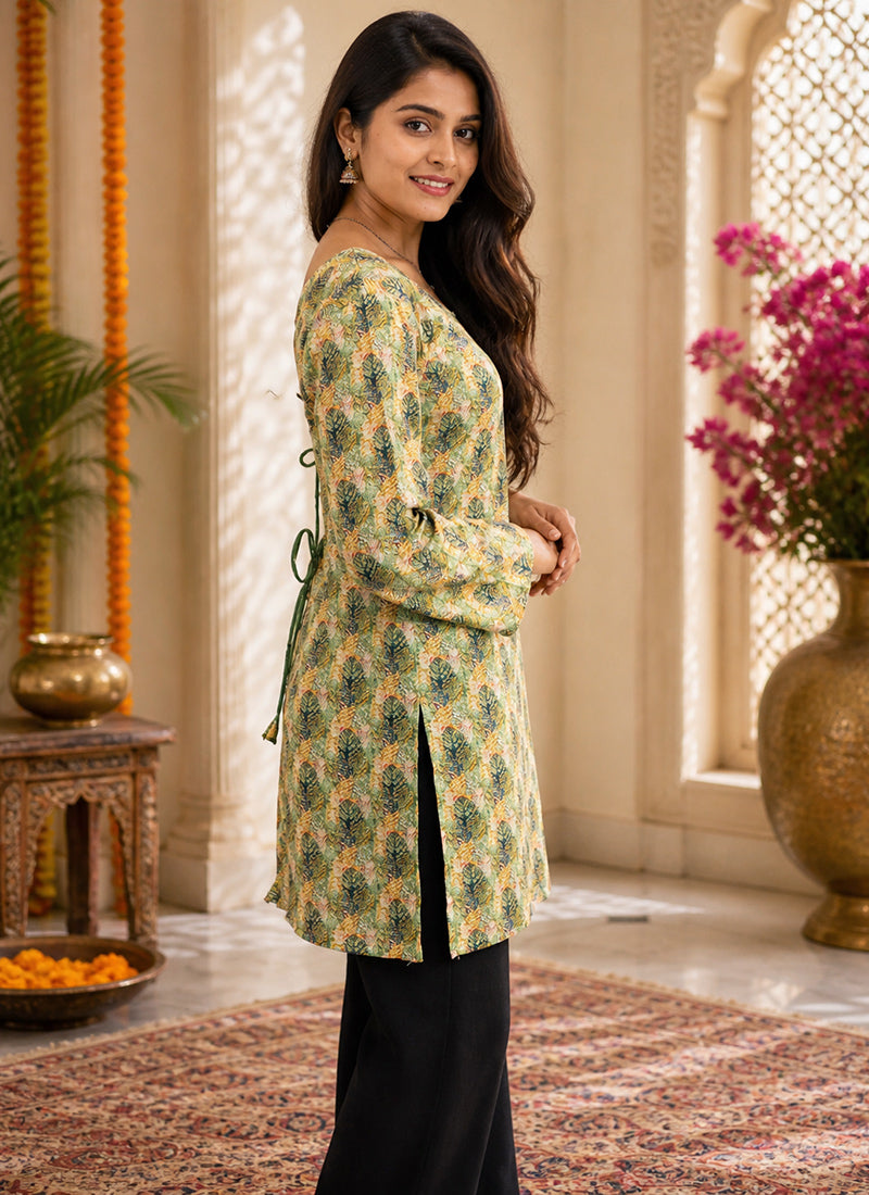 Multicolor Printed Rayon Casual Kurti