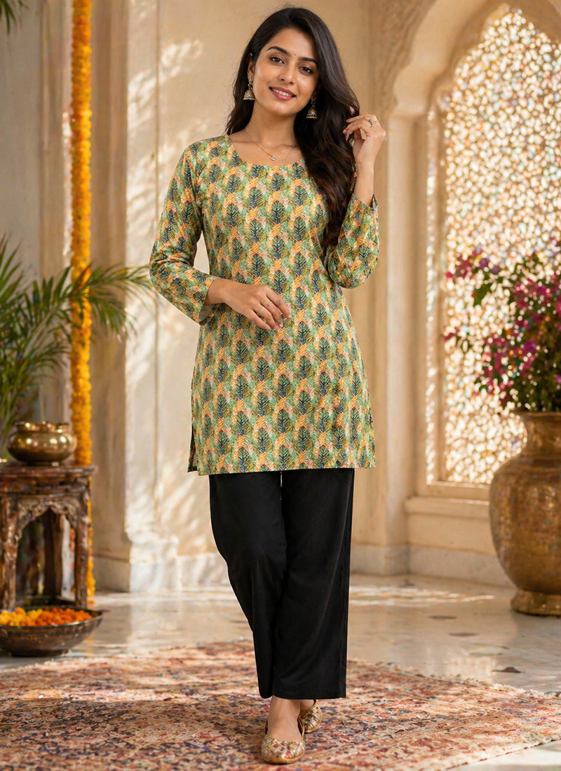 Multicolor Printed Rayon Casual Kurti