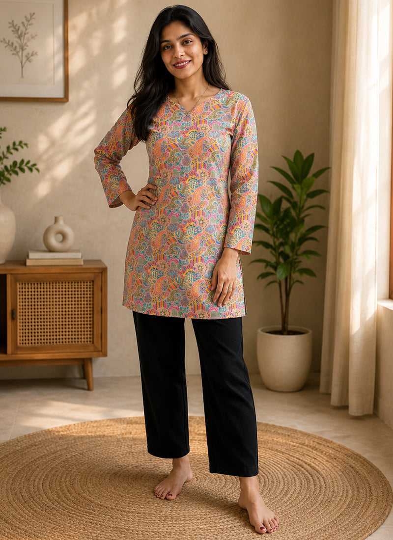 Multicolor Printed Rayon Outwear Kurti