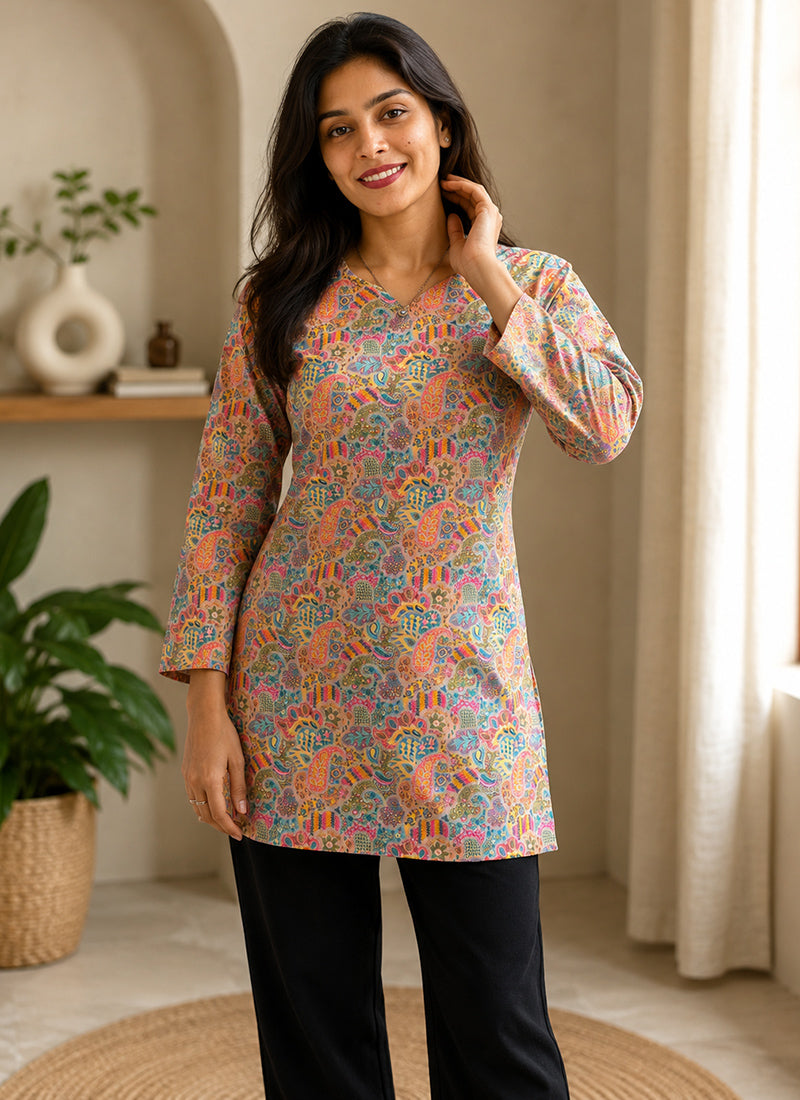 Multicolor Printed Rayon Outwear Kurti