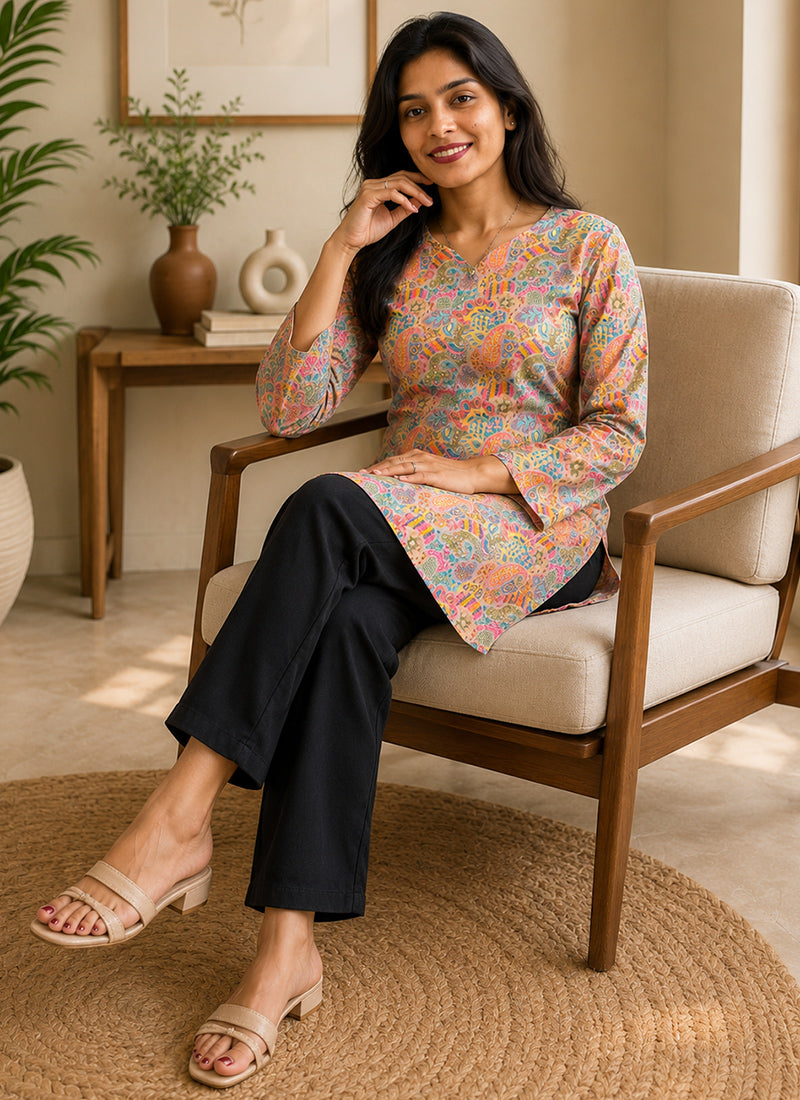 Multicolor Printed Rayon Outwear Kurti