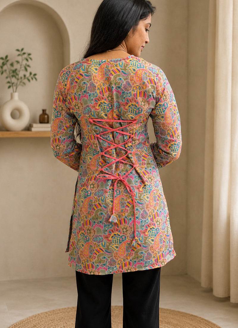 Multicolor Printed Rayon Outwear Kurti