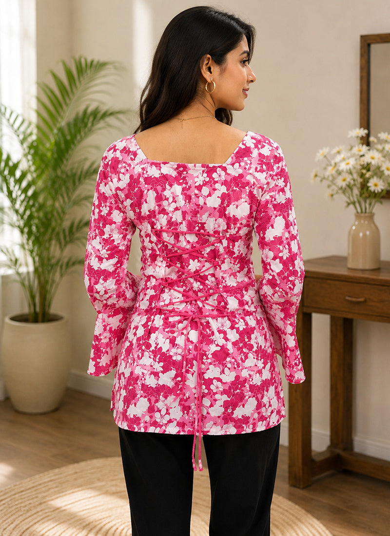 Magenta Rayon Flower Printed Kurti
