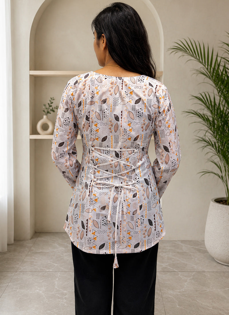 Off White Rayon Printed Office Wear Kurti
