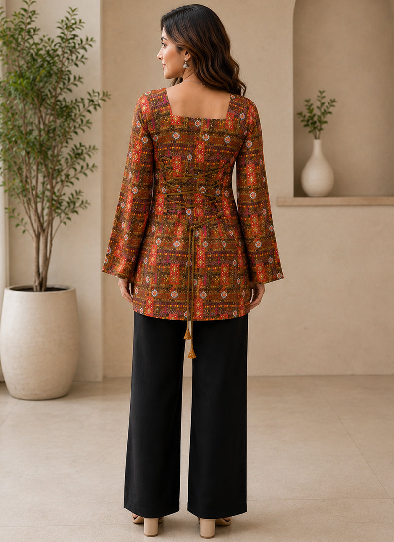 Multicolor Rayon Printed Bell Sleeve Kurti