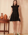 Solid Black Polyester Outwear Mini Dress