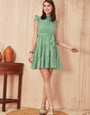 Solid Green Polyester Outwear Mini Dress