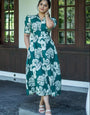 Leaf Printed Rayon Midi Dress