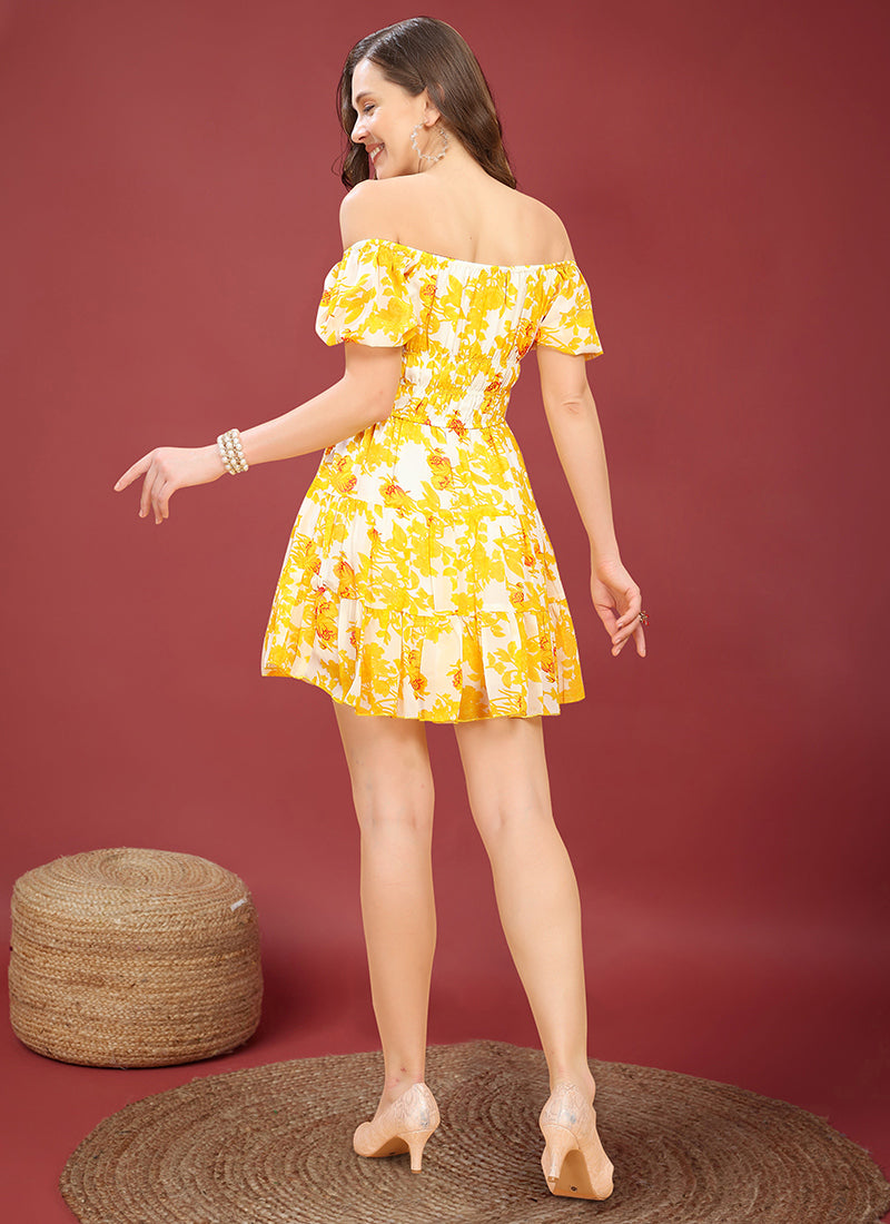Yellow Floral Printed Mini Dress