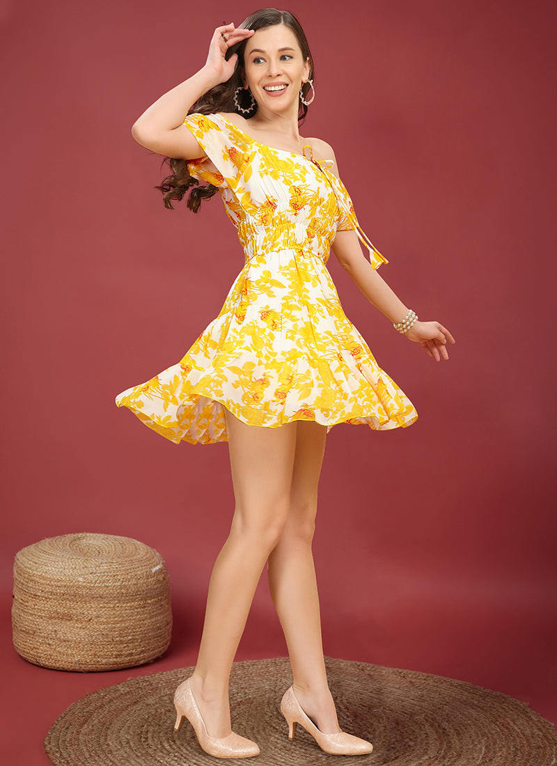 Yellow Floral Printed Mini Dress