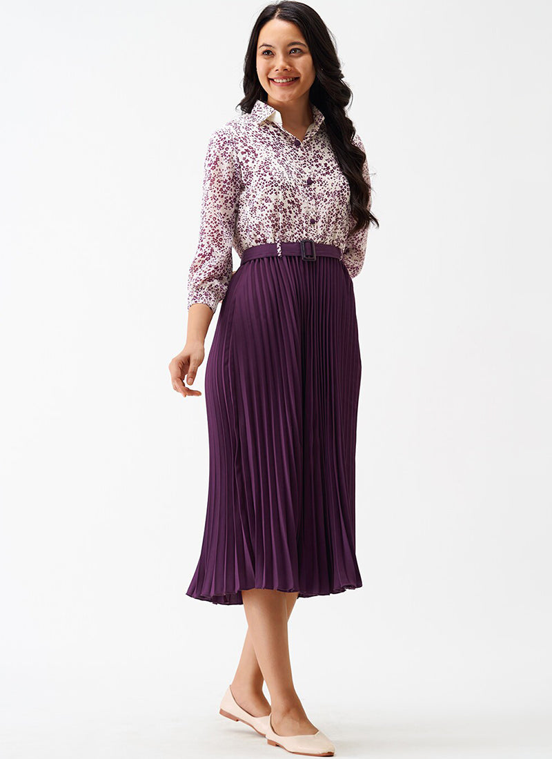 Purple Crepe Floral Printed Midi Dress