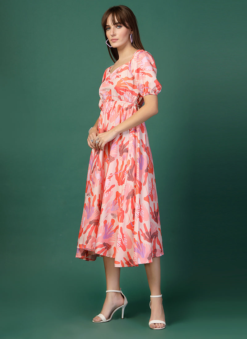 Floral Printed Multicolor Crepe Dress