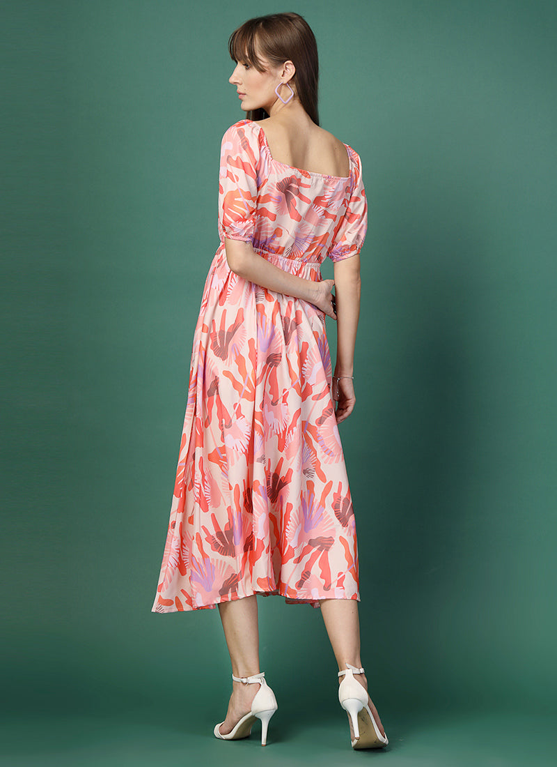 Floral Printed Multicolor Crepe Dress