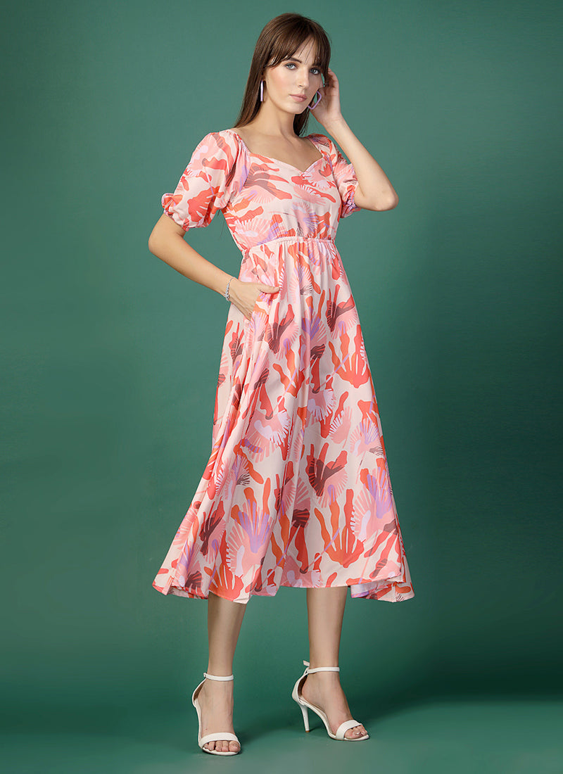 Floral Printed Multicolor Crepe Dress