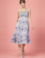 Grey And Blue Calf Length Midi Dress