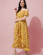 Yellow Floral Printed Crepe Maxi Dress