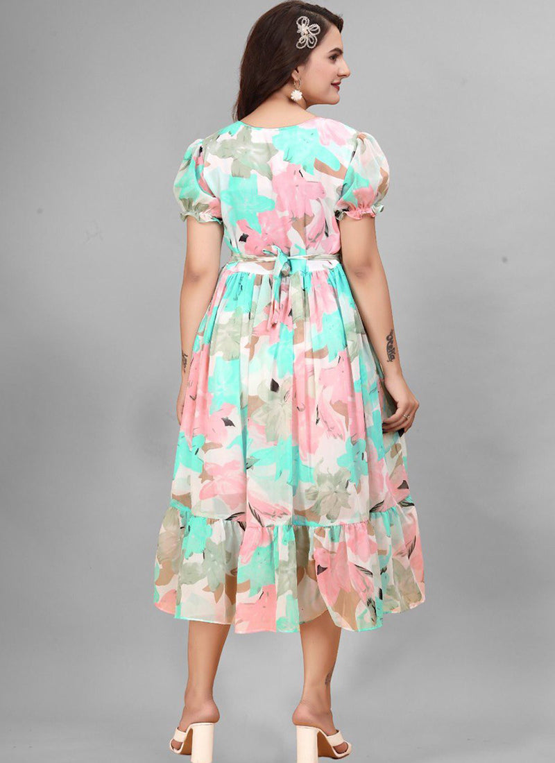 Competent Multi Color Georgette Midi Dress