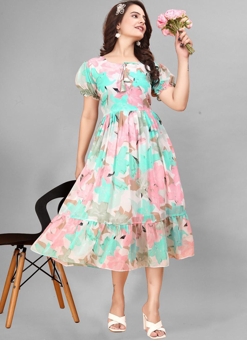 Competent Multi Color Georgette Midi Dress