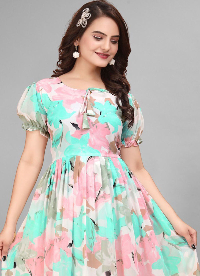 Competent Multi Color Georgette Midi Dress