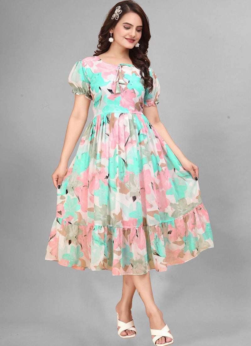 Competent Multi Color Georgette Midi Dress