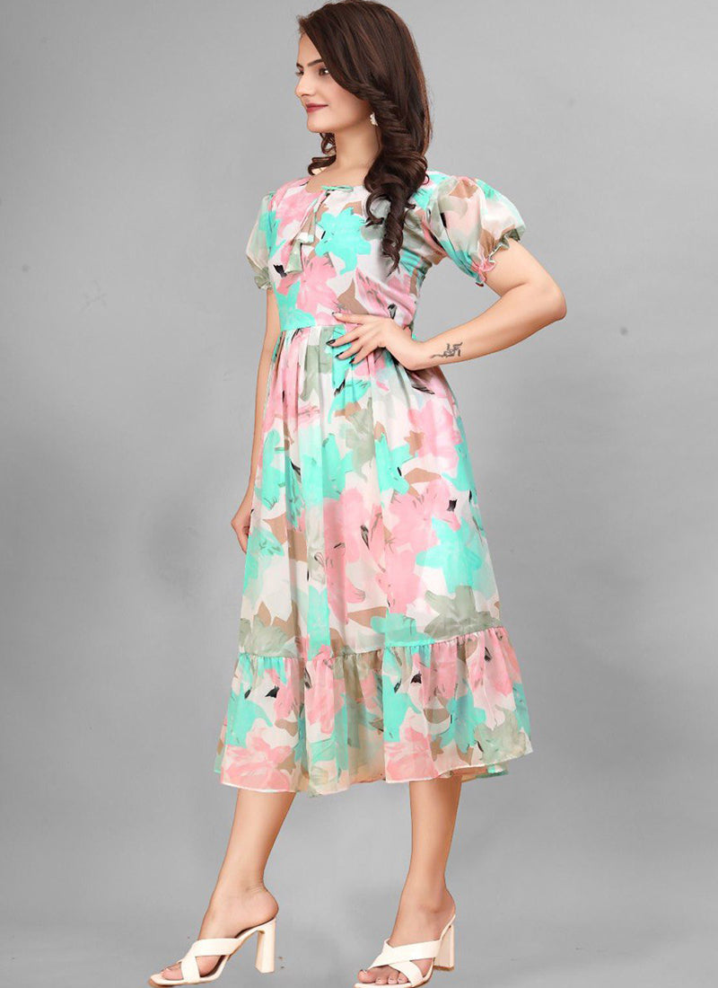 Competent Multi Color Georgette Midi Dress