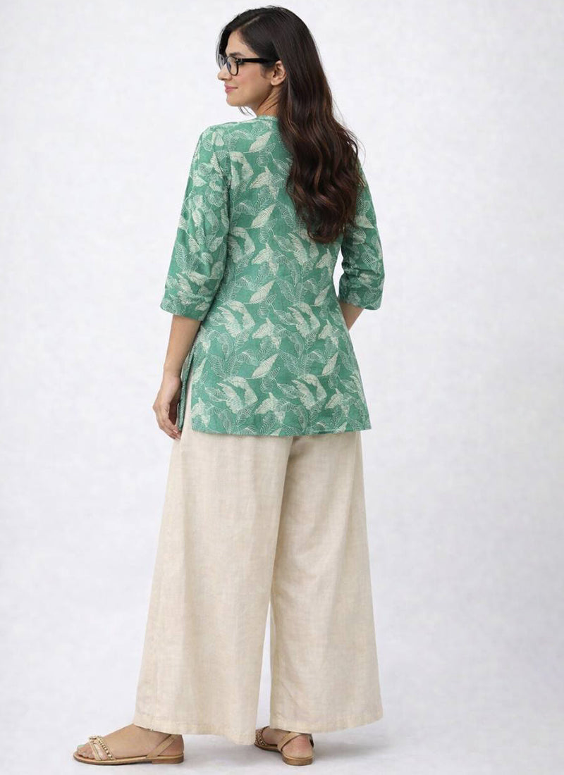 Green Leaf Printed Rayon Casual Cord Set