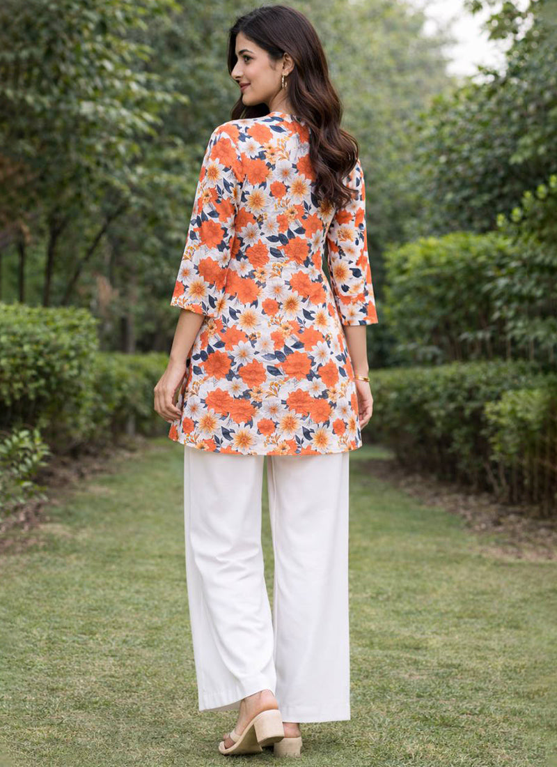 Multicolor Flower Printed Rayon Office Wear Cord Set