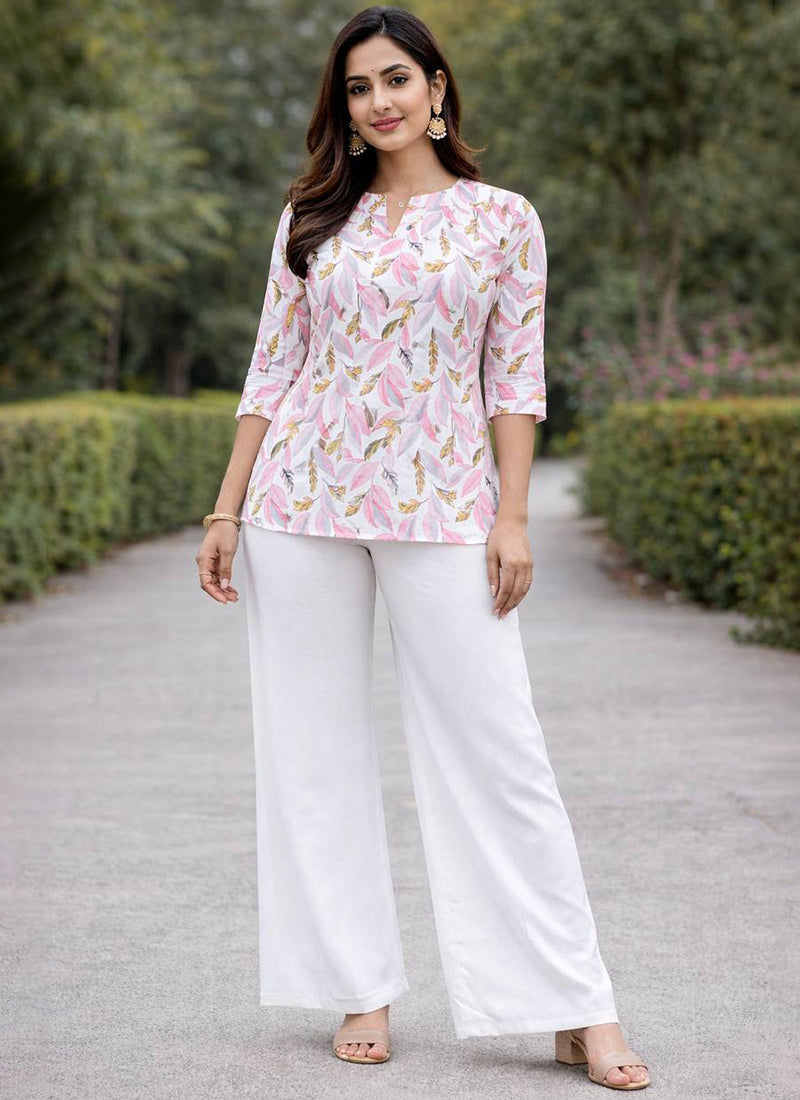 White Floral Printed Rayon OutWear Cord Set