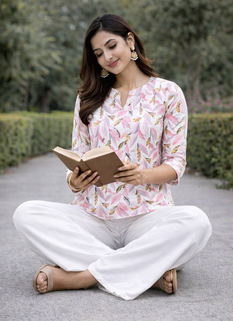White Floral Printed Rayon OutWear Cord Set