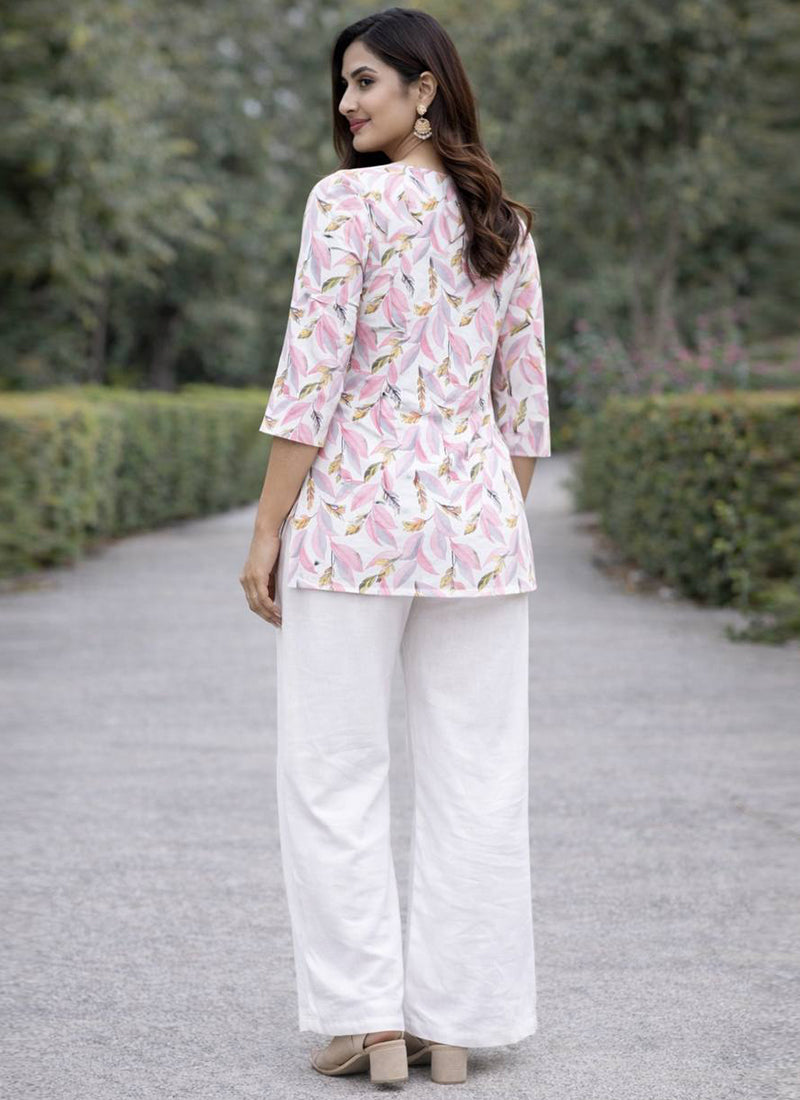 White Floral Printed Rayon OutWear Cord Set