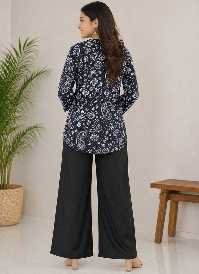 Black Floral Printed Rayon Outwear Cord Set