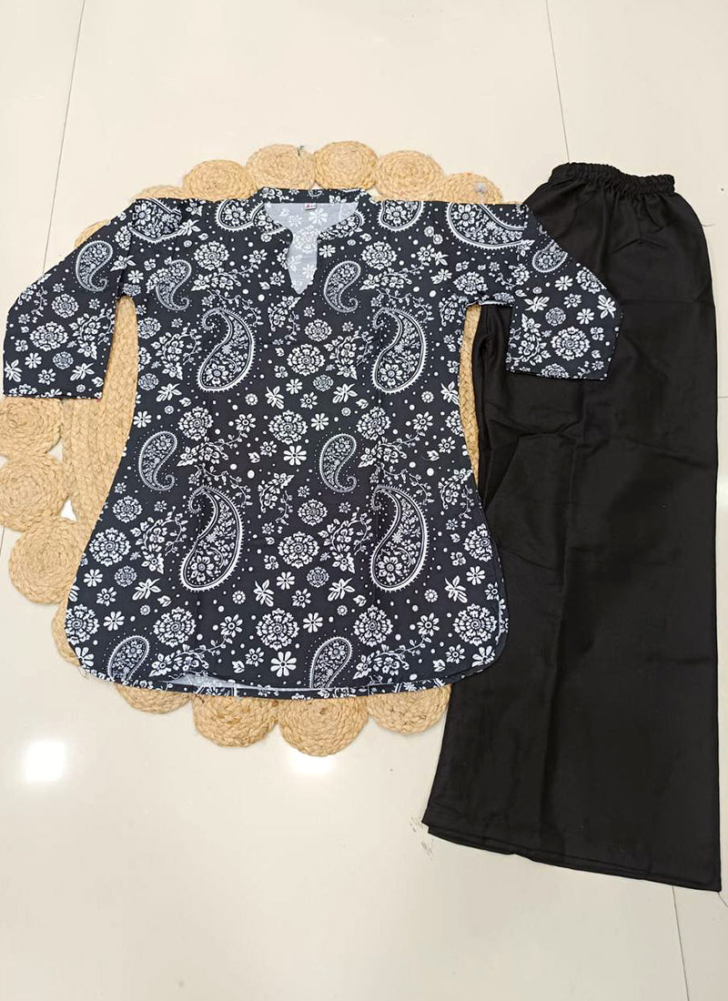 Black Floral Printed Rayon Outwear Cord Set