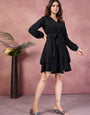 Black Polyester Solid Layer Mini Dress