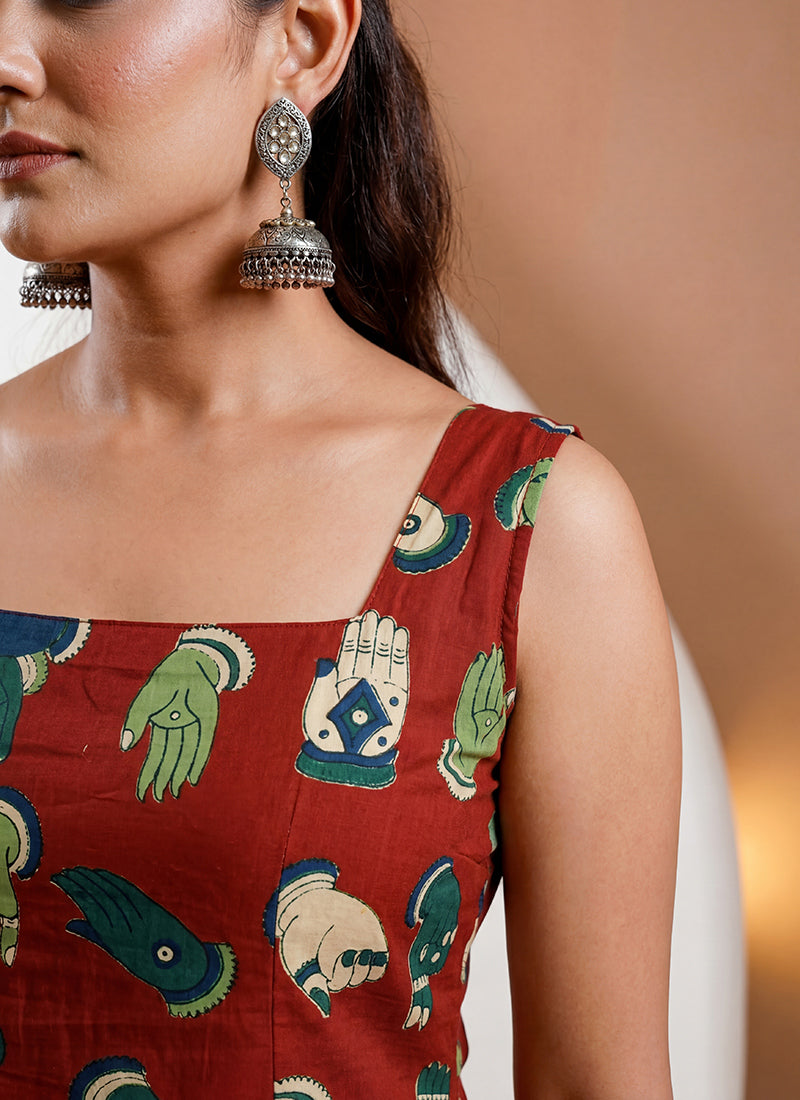 Maroon Pure Cotton Straight-Cut Printed Short Kurti